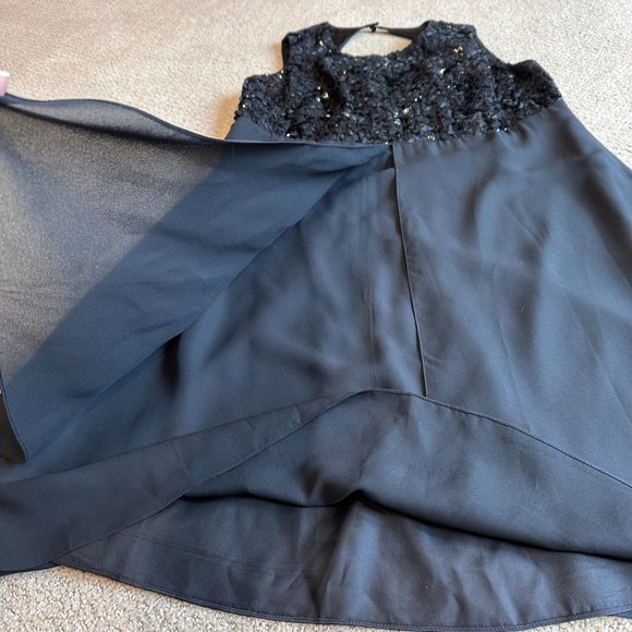 Faviana NY Dress Formal Midi Black Lace Sequin Chiffon Evening Cocktail Plus 14W - Picture 4 of 10